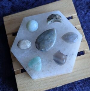 ❤️ Grounded Heart Energy CAT Plate ☪️ Ocean & Lotus Jasper Labradorite Amazonite